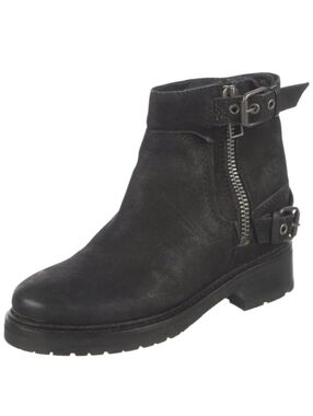 All Saints Leather Ankle Moto Boots Black Round Toe